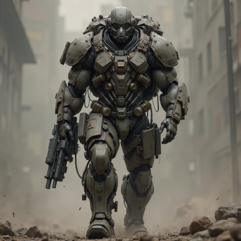 Post-Apocalyptic Cyborg Warrior in Gritty Realism