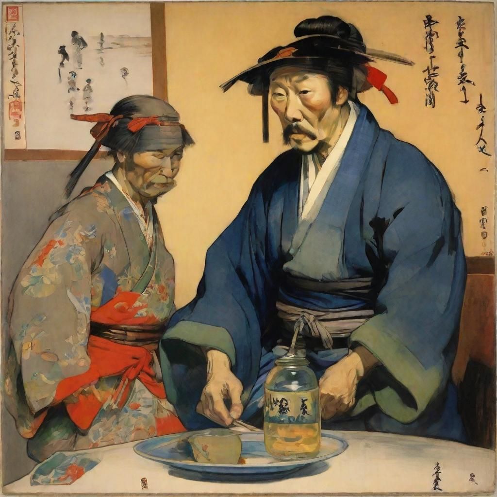 Samurai Drinking Sencha in Ukiyo-e Style