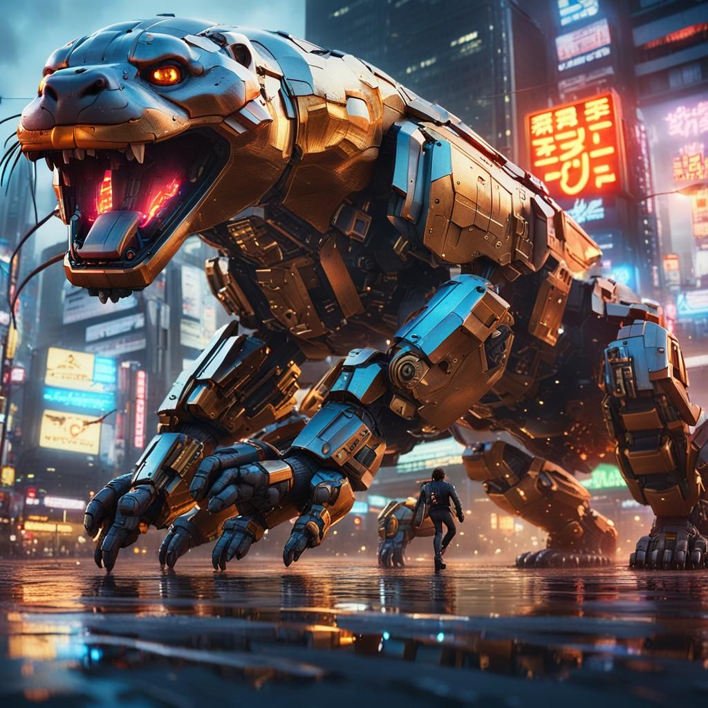 Giant Otter Mecha Battles Kaiju in Tokyo
