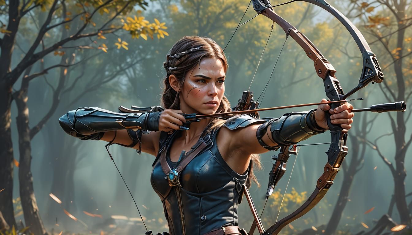 Futuristic Robot Archer with Crossbow in Hyperrealism
