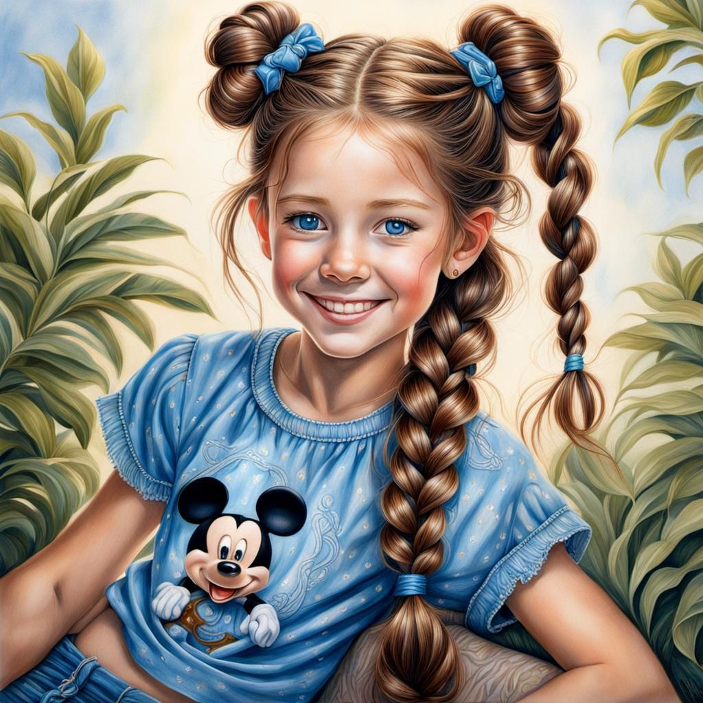 Girl with Braids: Colored Pencil Drawing in Sensual Realism