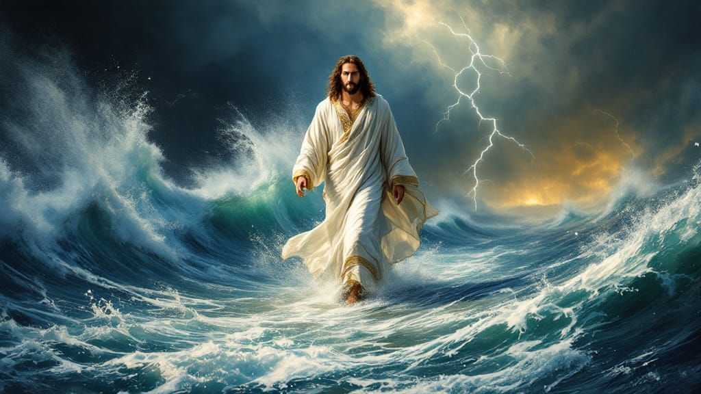 Jesus Walks Calmly on the Turbulent Sea of Galilee