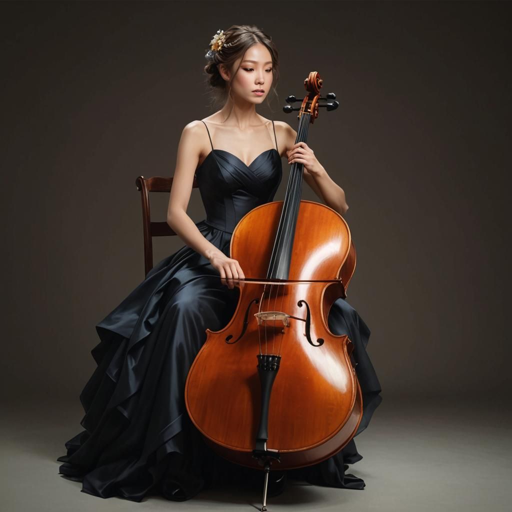 Cellist in Flowing Gown: Hyperdetailed Concept Art