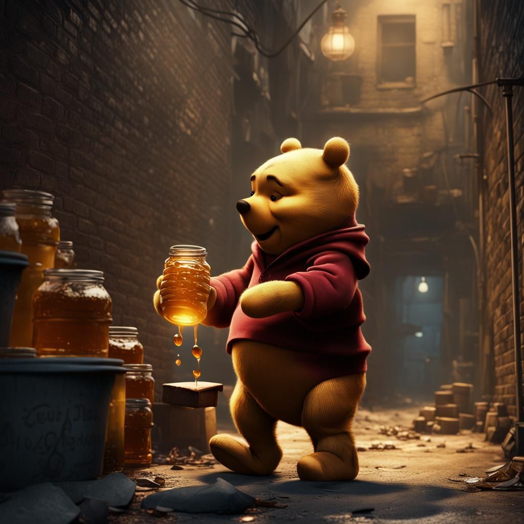 Winnie-the-Pooh in Dark Alley, Detailed Matte Painting