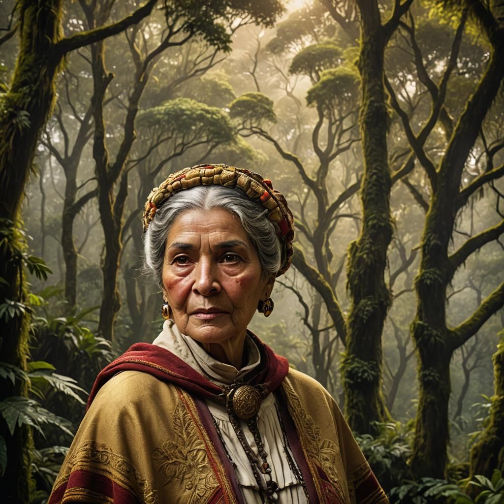 Chilean Woman in Valdivian Rainforest, Renaissance Style