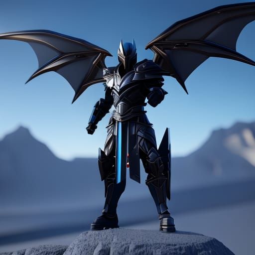 Blue Metal Dragon Soldier on Mountain in Sci-Fi Style