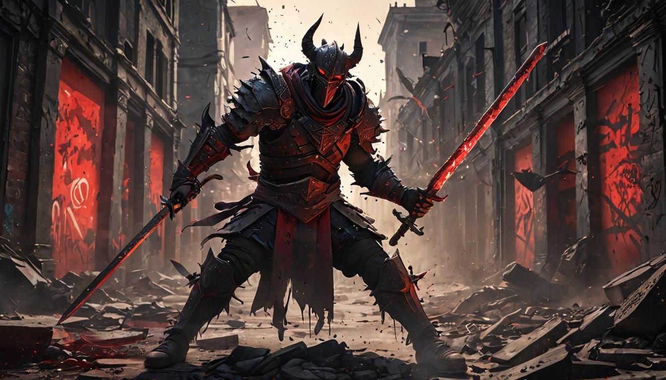 Warrior and Creature Clash in Graffiti City