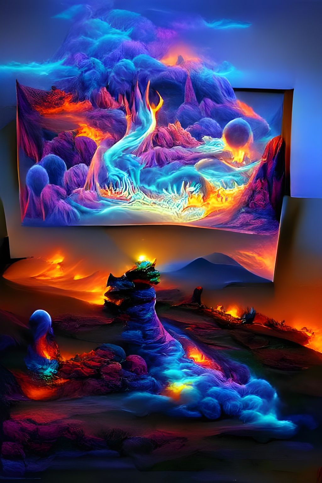 Alien Landscape Illuminated by Magic Fire
