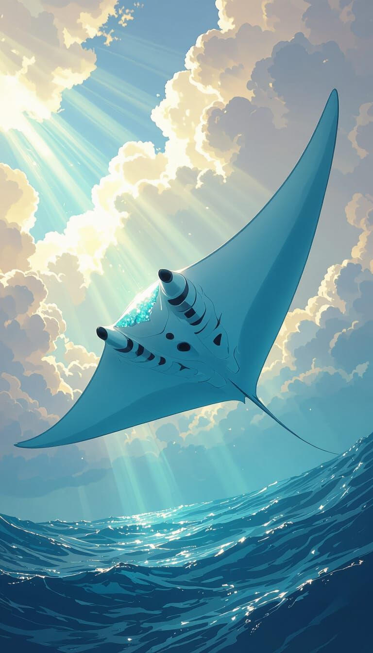 Colossal Manta Ray Glides Through Ocean in Dreamlike Scene