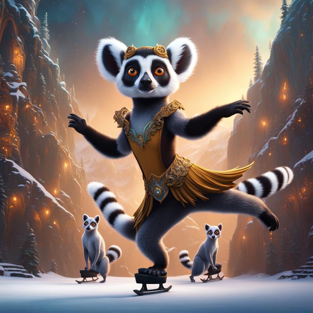 Lemur Figure Skating: Detailed Fantasy Concept Art