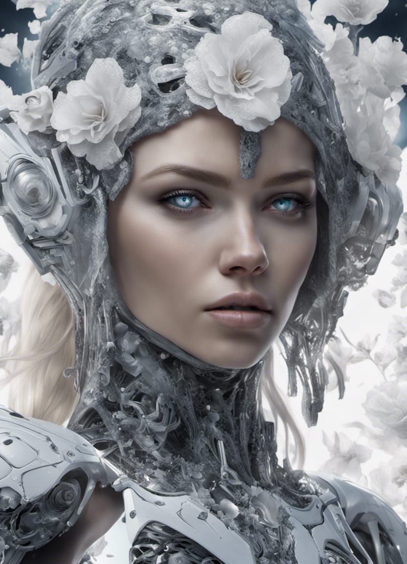 Futuristic Woman with Sapphire Eyes in Photorealistic Style