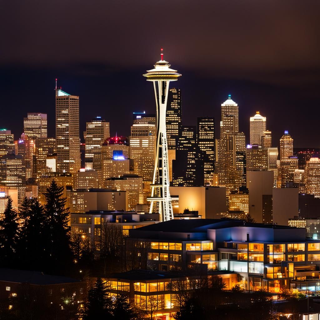 Seattle Space Needle at Night: Postcard Photography