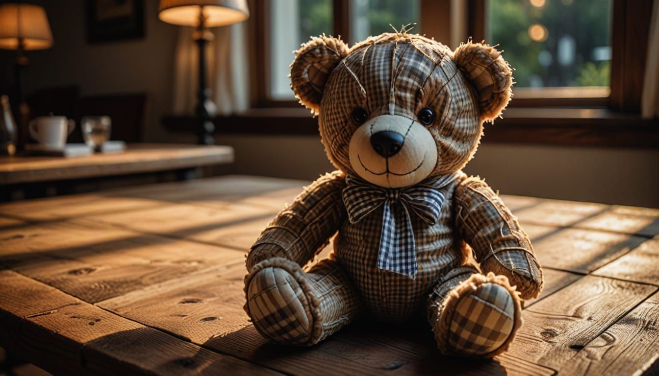 Gingham Teddy Bear in Warm, Golden Light
