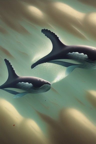 Whale Pod in Liminal Moonscape, Retro Art