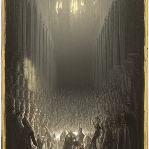 Horrific Medieval Game Show in Engraving Style