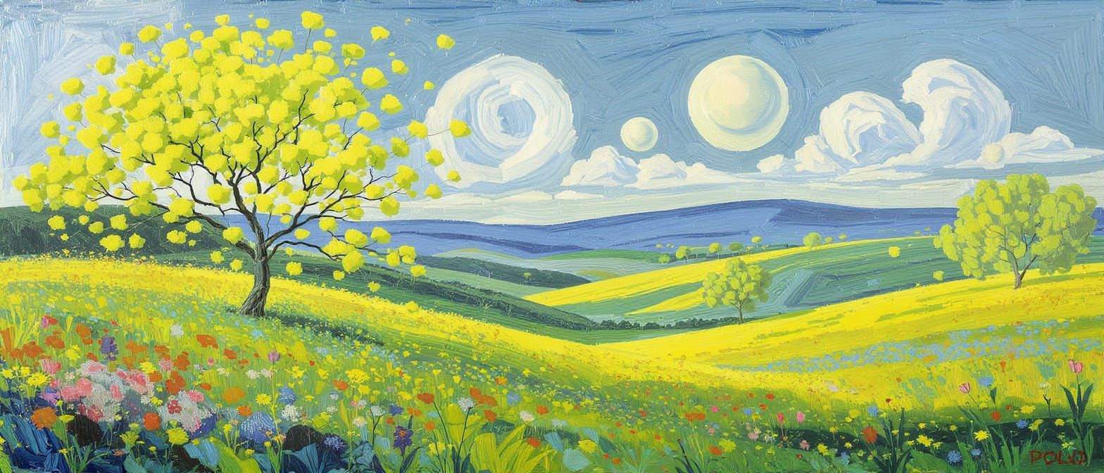 Abstract Expressionist Spring Meadow with Wildflowers