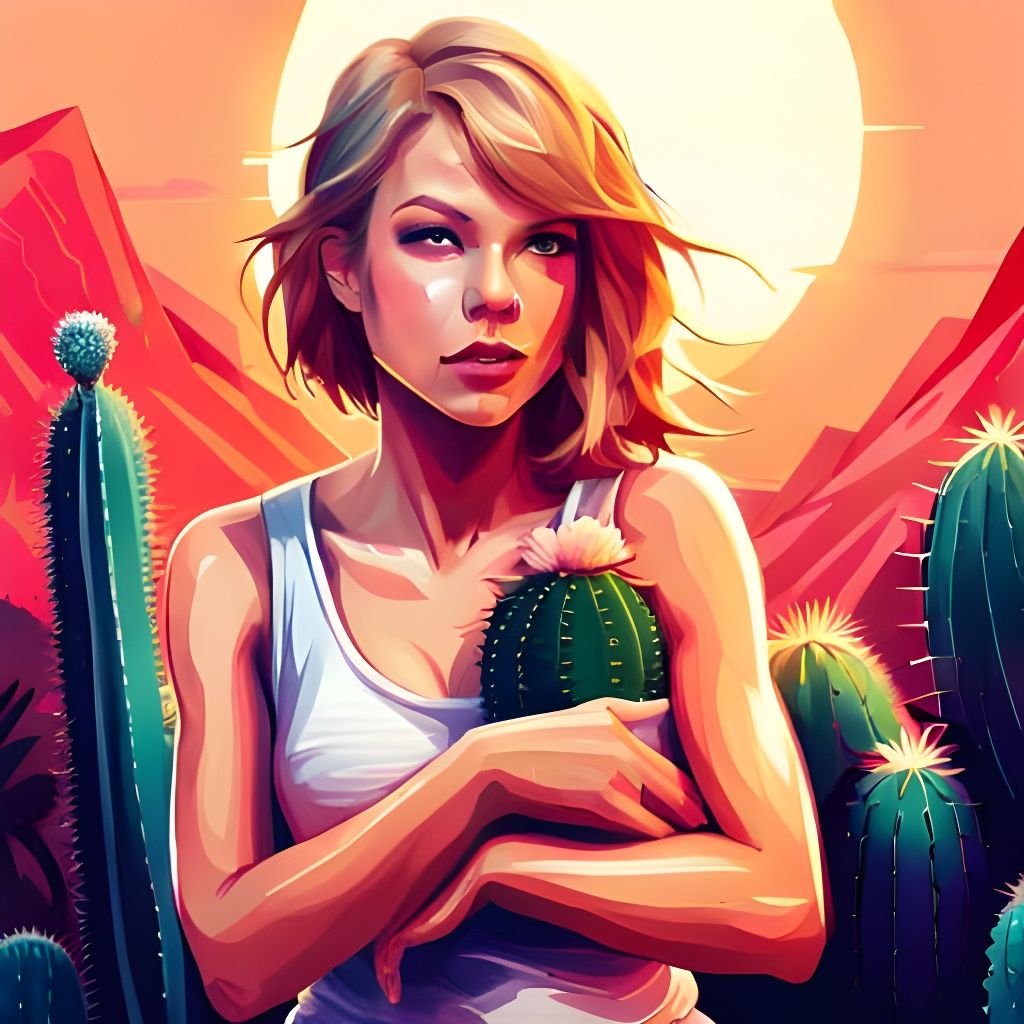 Taylor Swift Hugging Cactus: Digital Art