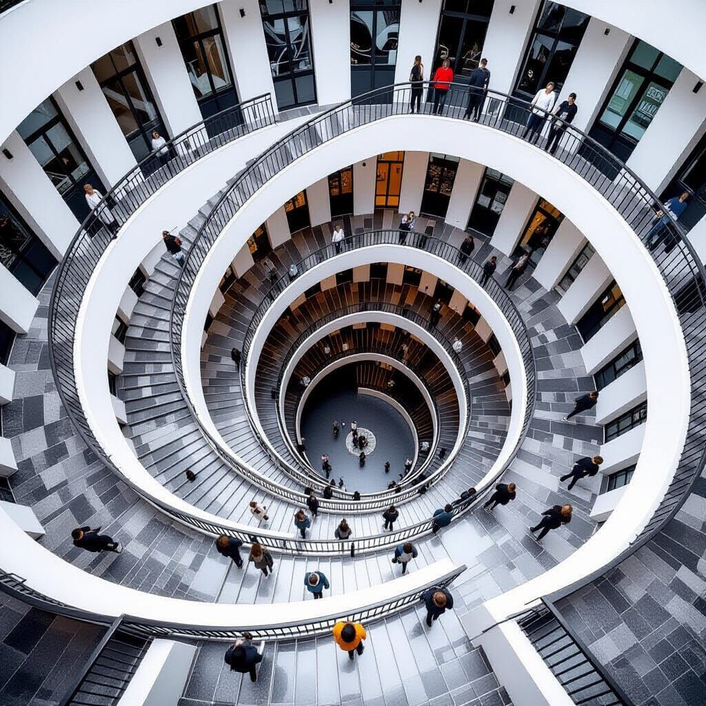 Infinite Twisting Staircase in Black and White