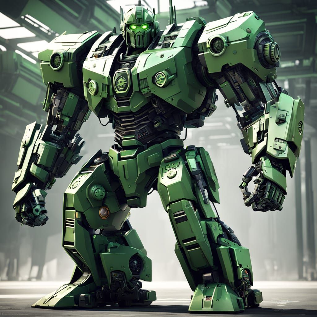 Futuristic WW2 Soldier Transformer Robot in Vibrant Green