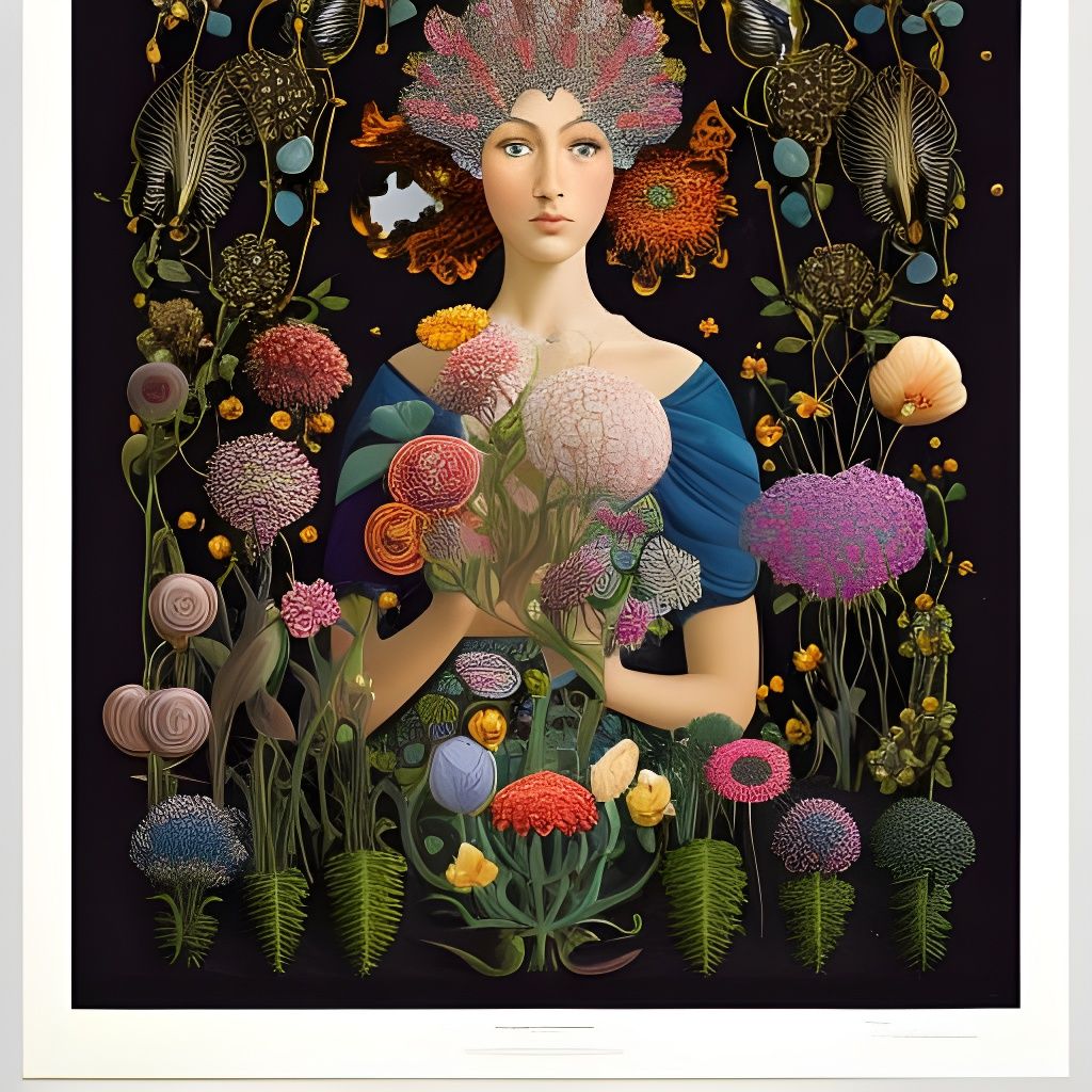 Girl Holding Flowers: Intricate Botanical Art