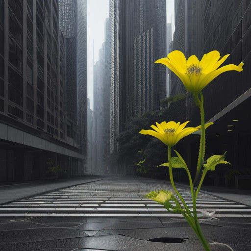 Vibrant Yellow Bloom Emerges in Monochrome Metropolis