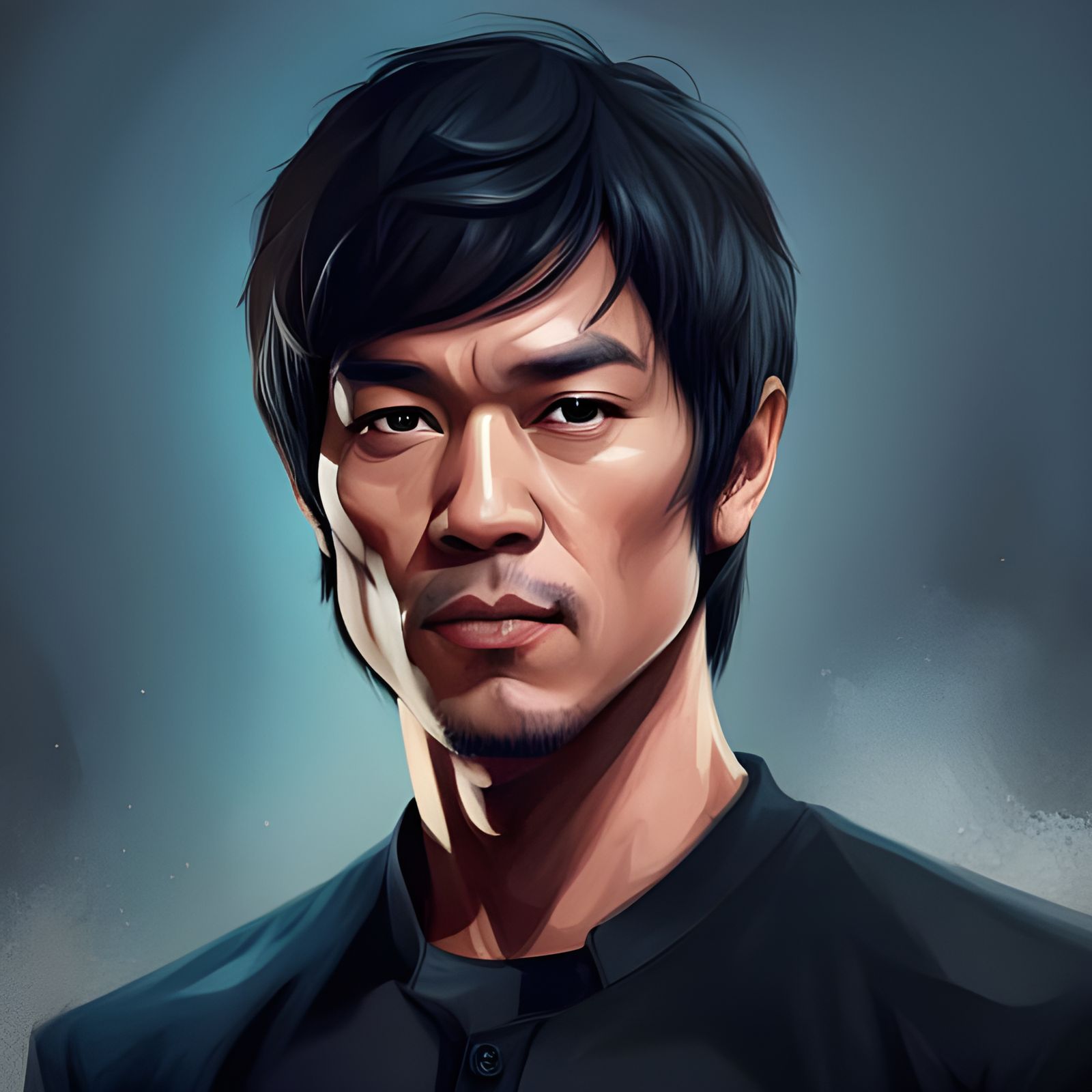 Hyperrealistic Portrait of Bruce Lee in Art Nouveau Style