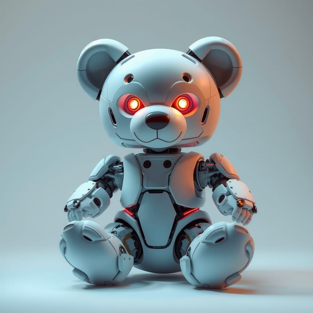 Hyperrealistic Cyborg Teddy Bear in Soft Lighting