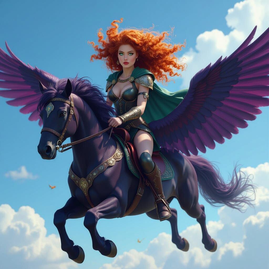 Valkyrie on Pegasus in Hyperrealistic Fantasy Art