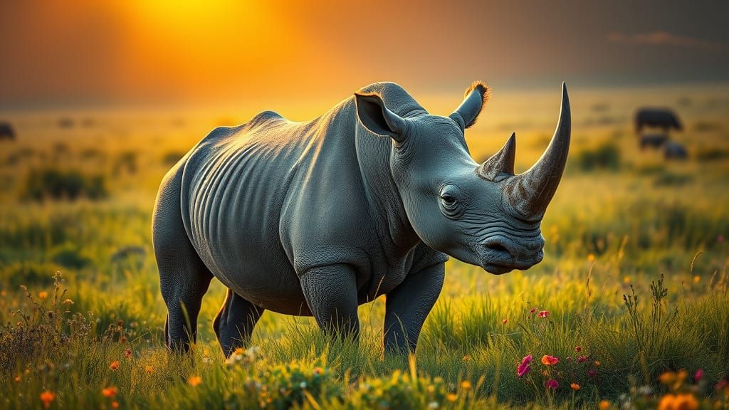 Majestic Rhino in Golden Savannah