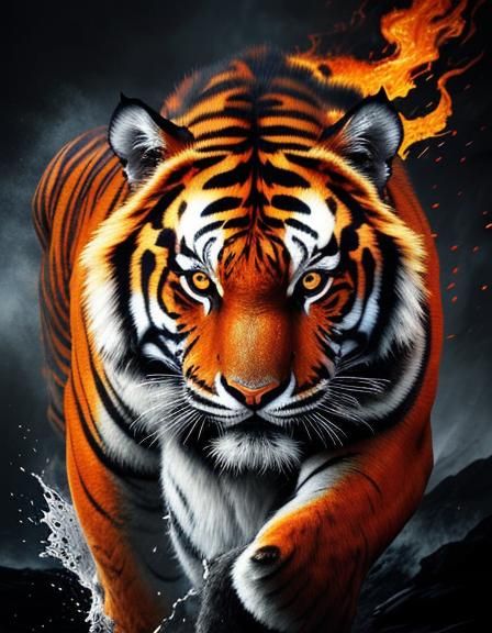 Intense Tiger Walking Through Raging Fire