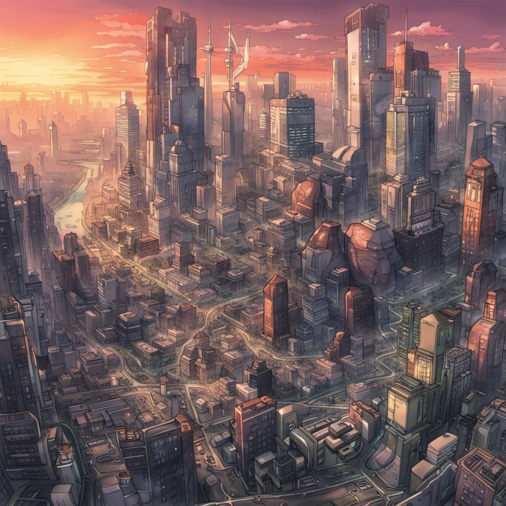 Futuristic Neo-Tokyo Cityscape in Anime Style