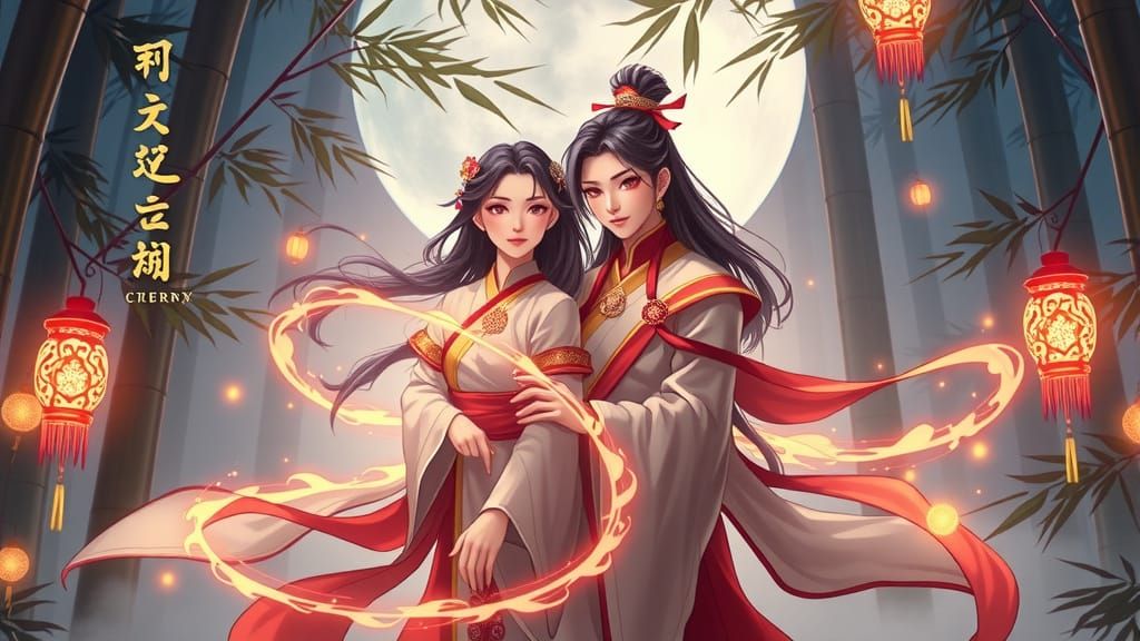 Moonlit Bond: Anime Fantasy Illustration