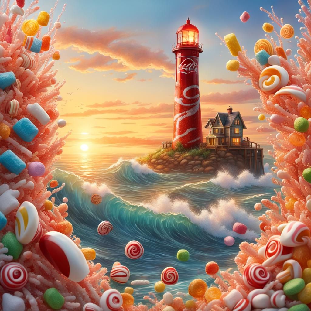 Candy Lighthouse at Sunset on Coca-Cola Sea