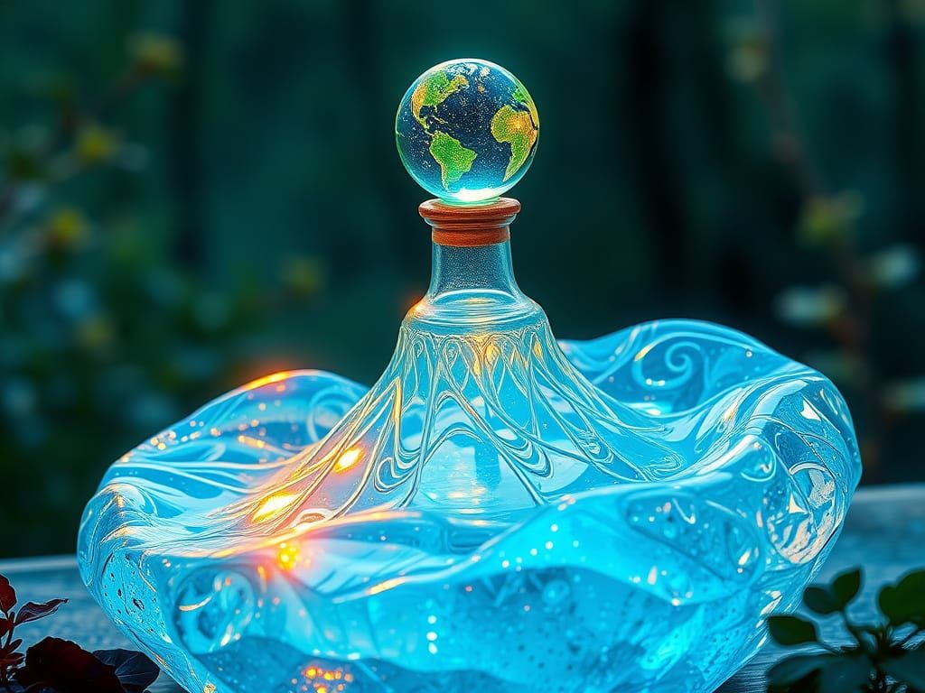 Surrealist Crystal Waterfall Potion in Ethereal Glow