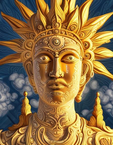 Radiant Gold Portrait of Hindu God Surya