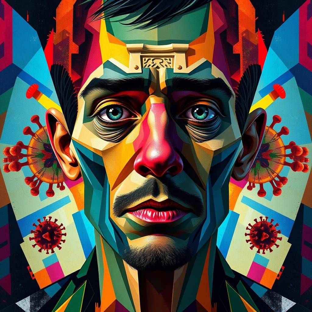 Cubist Portrait of a Person with Viral Infection