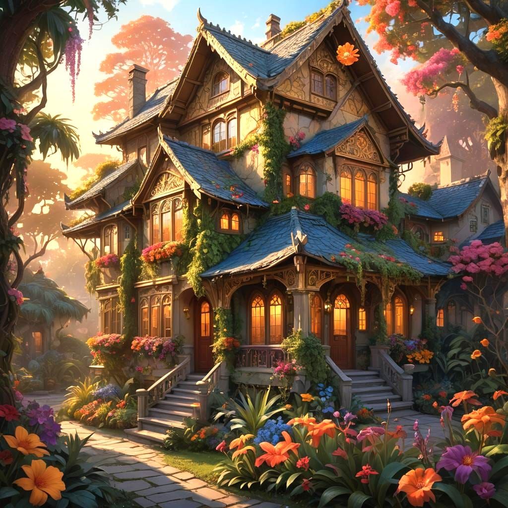Fantastical House of Flowers: Detailed Matte Painting