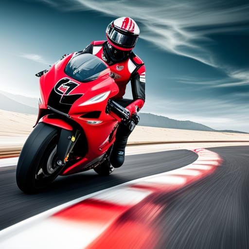 Red Motorcycle on Racetrack with Rider