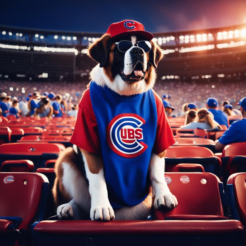 St. Bernard Dog in Cubs Gear at Stadium