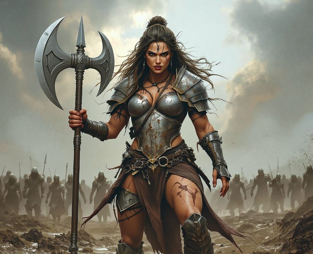 Fierce Warrior Woman Ready for Battle