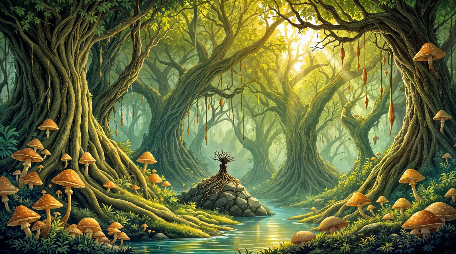 Enchanted Emerald Forest in Impressionistic Style