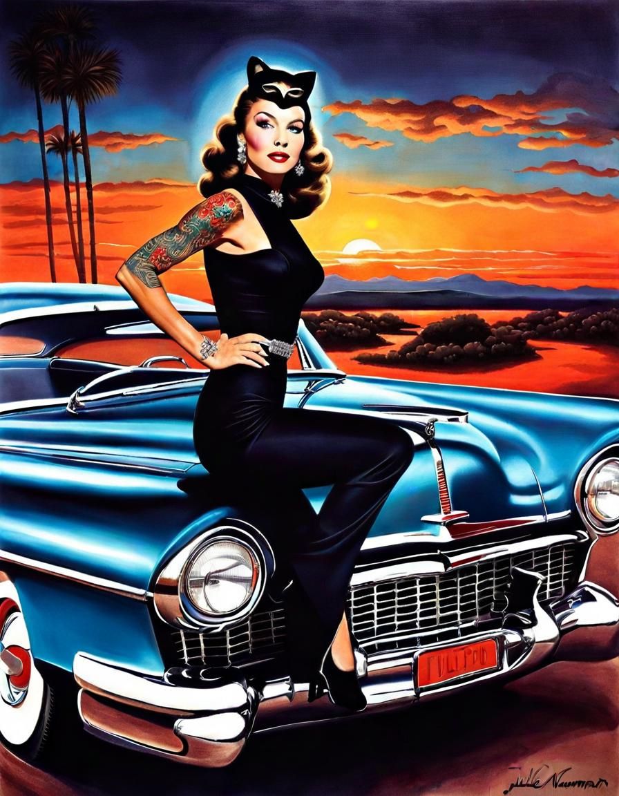 Classy 1950s Pin-Up with Futuristic Car