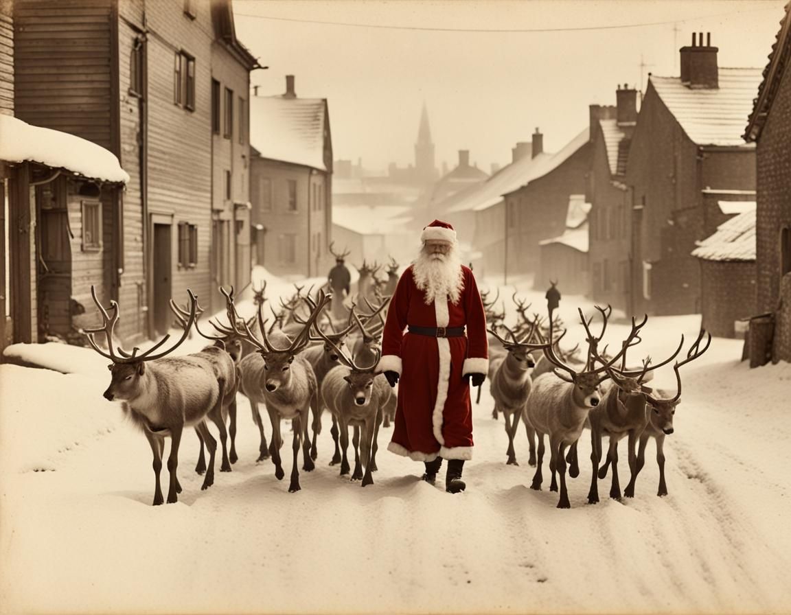 Vintage St. Nick and Reindeer: Albumen Print