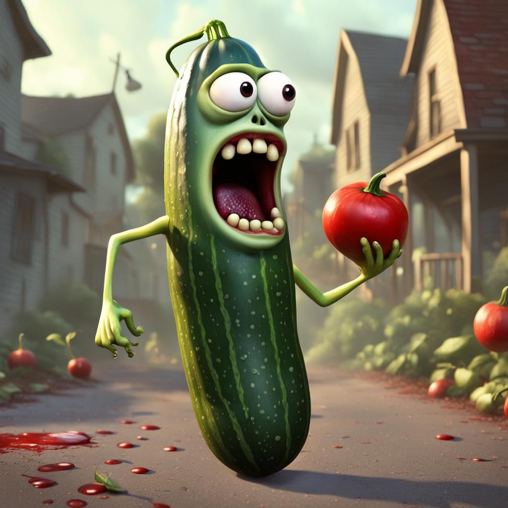 Toon Zucchini Zombie Attack in Pixar Style