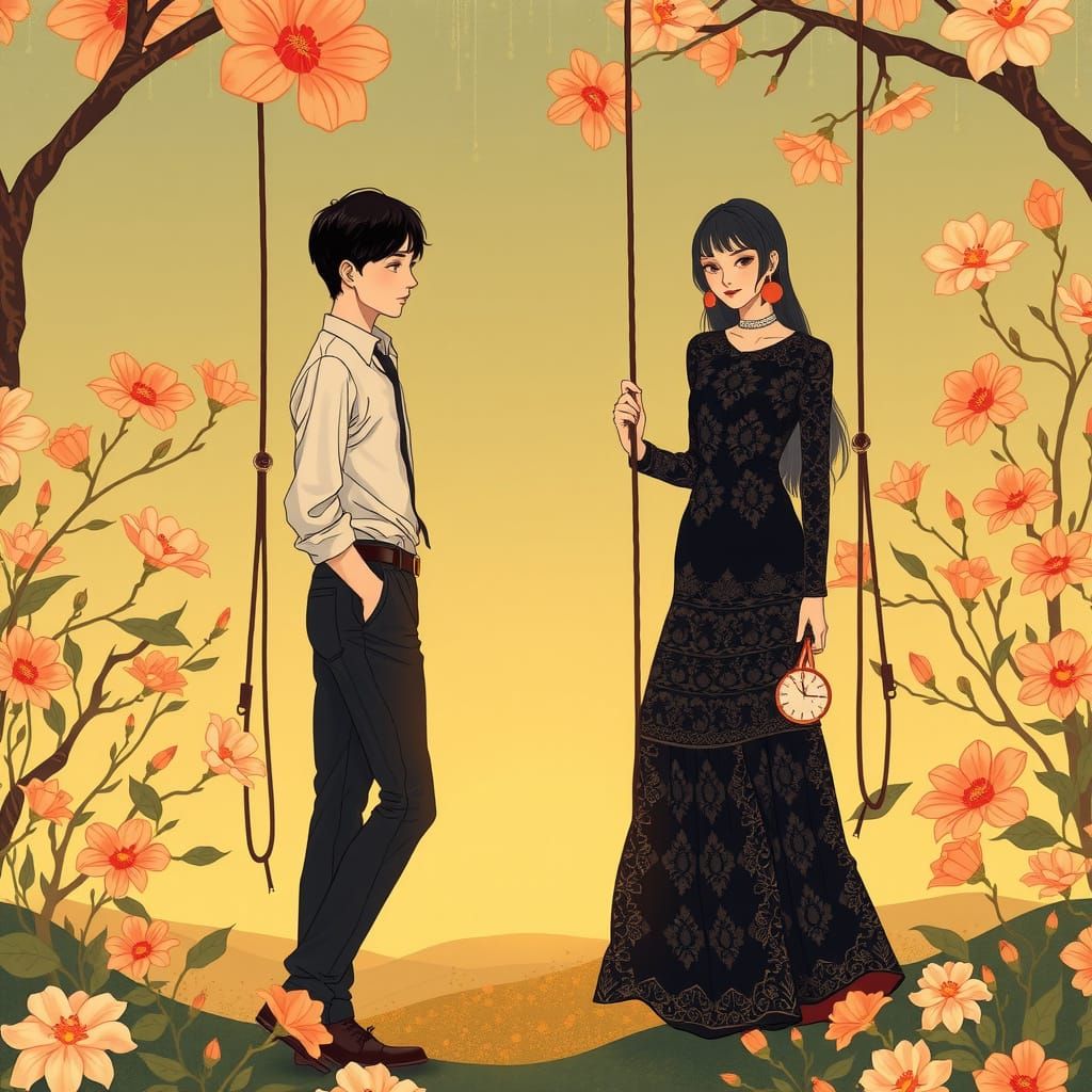 Luminous Flora Embrace Art Nouveau Elegance