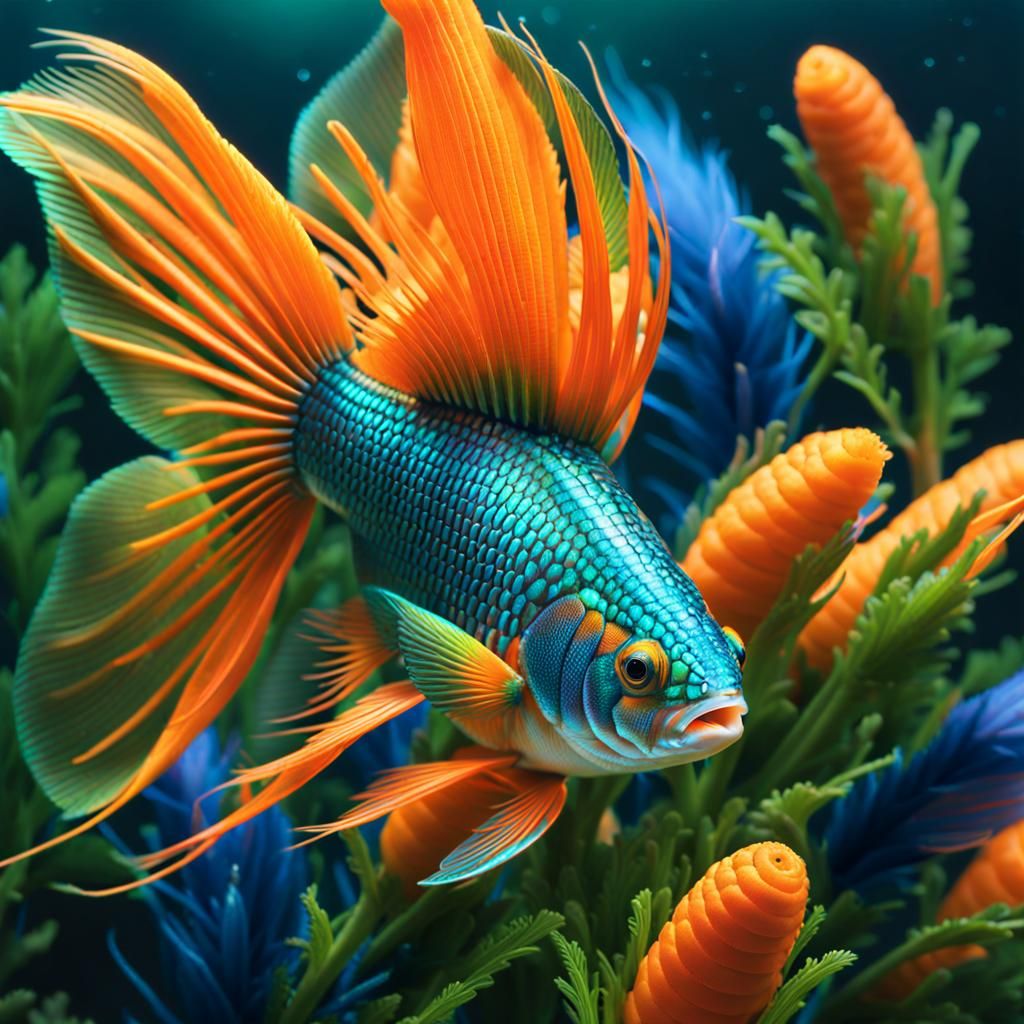Surreal Carrot Betta Fish Fantasy Illustration