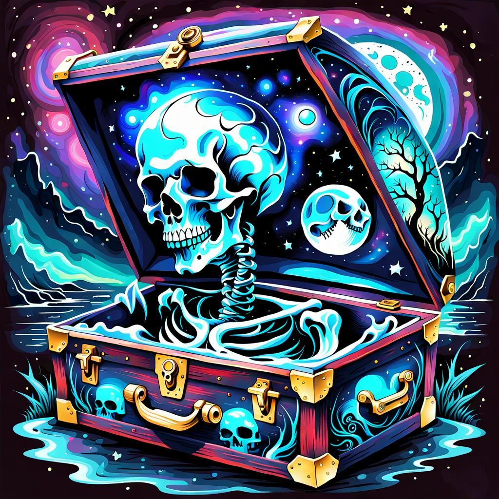 Cosmic Skull Tattoo on Sailor's Chest: Ink Painting