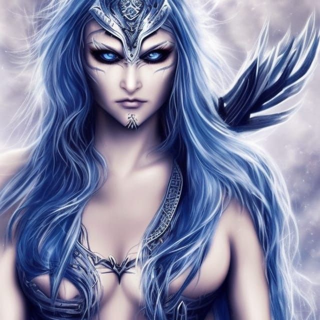 Warrior Woman with Piercing Blue Eyes