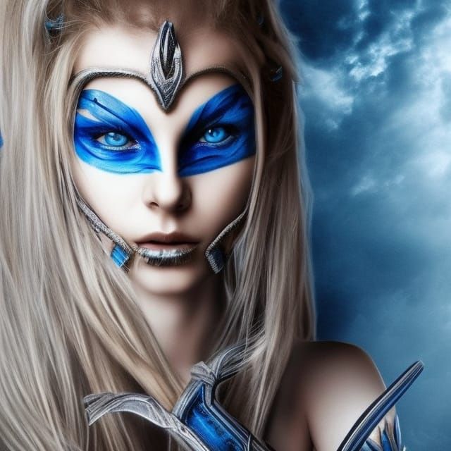 Warrior Woman with Stunning Blue Eyes Portrait