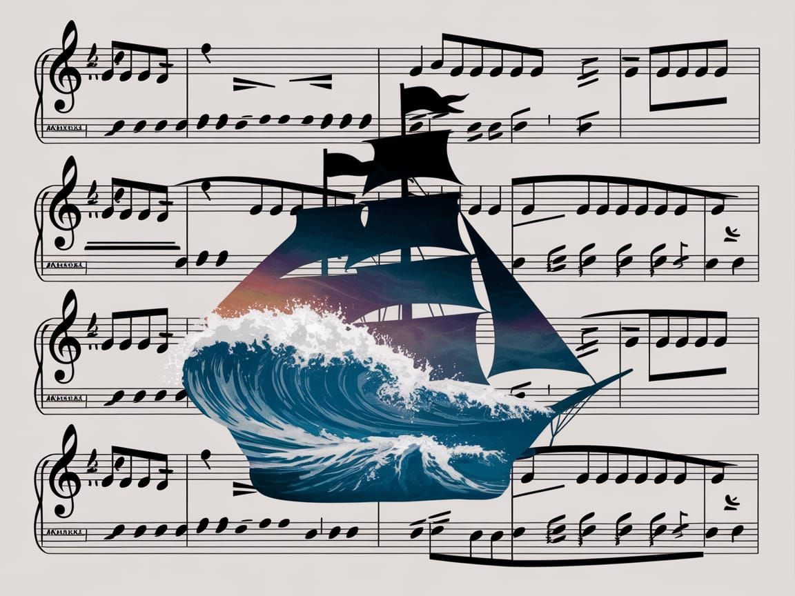 Ocean Waves and Music in Double Exposure